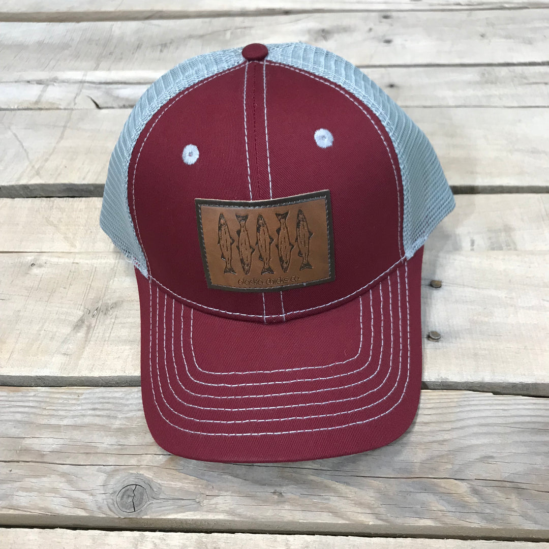 Salmon Sketch Trucker Hat - Leather Patch